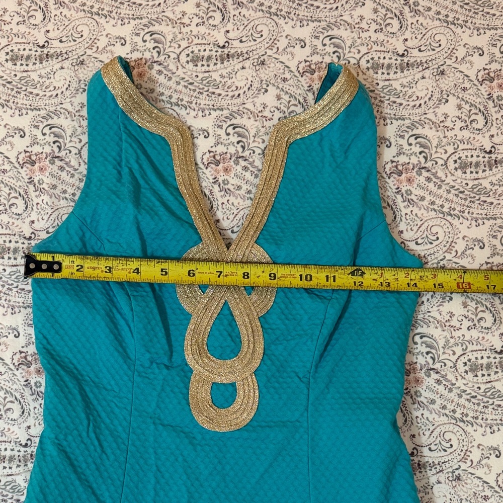 Lilly Pulitzer Teal Sleeveless Dress with Gold Trim - Picture 5 of 5